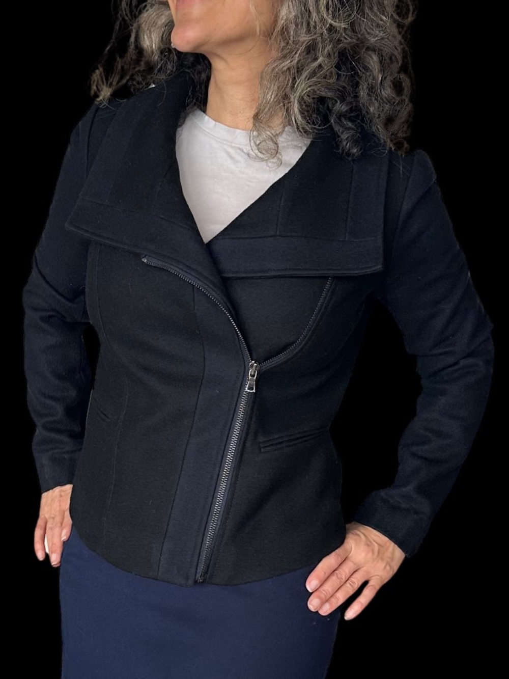 Ann Taylor Petite Wool Blend Winter Coat | Navy & Black | 00P